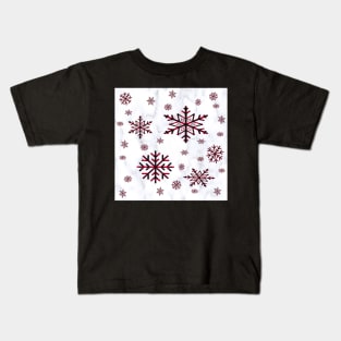 Winter Snowflake Design, Red & Black Plaid Snowflakes on White Background Winter Snow Kids T-Shirt